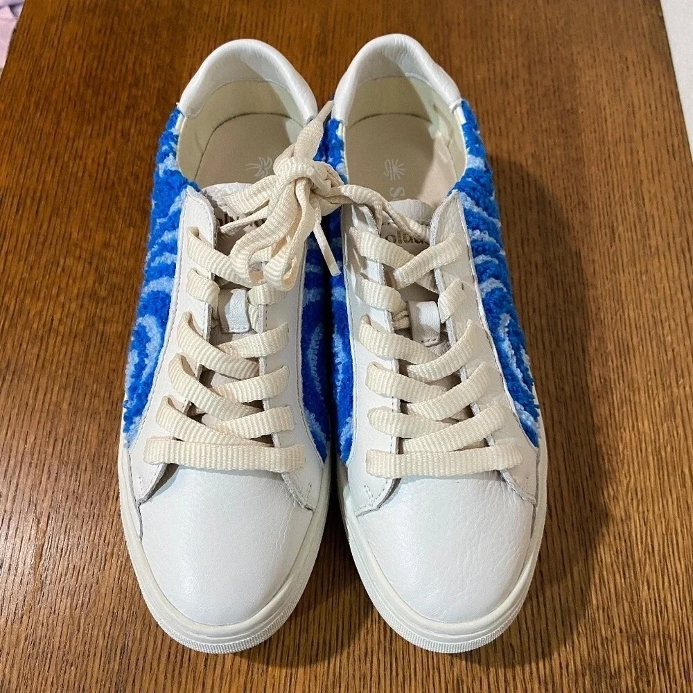 Soludos Women Ibiza Platform Leather Sneakers 5 Marine Blue Spiral Streetwear